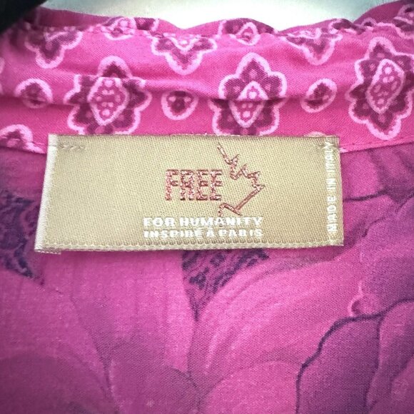 Anthropologie Free For Humanity sz M Mixed Print Floral Cottage Button Roll Tab - Picture 3 of 16